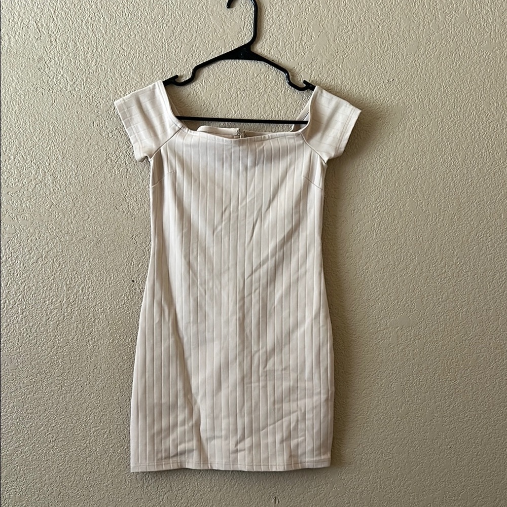 Forever 21 Cream Ribbed Bodycon Mini Dress